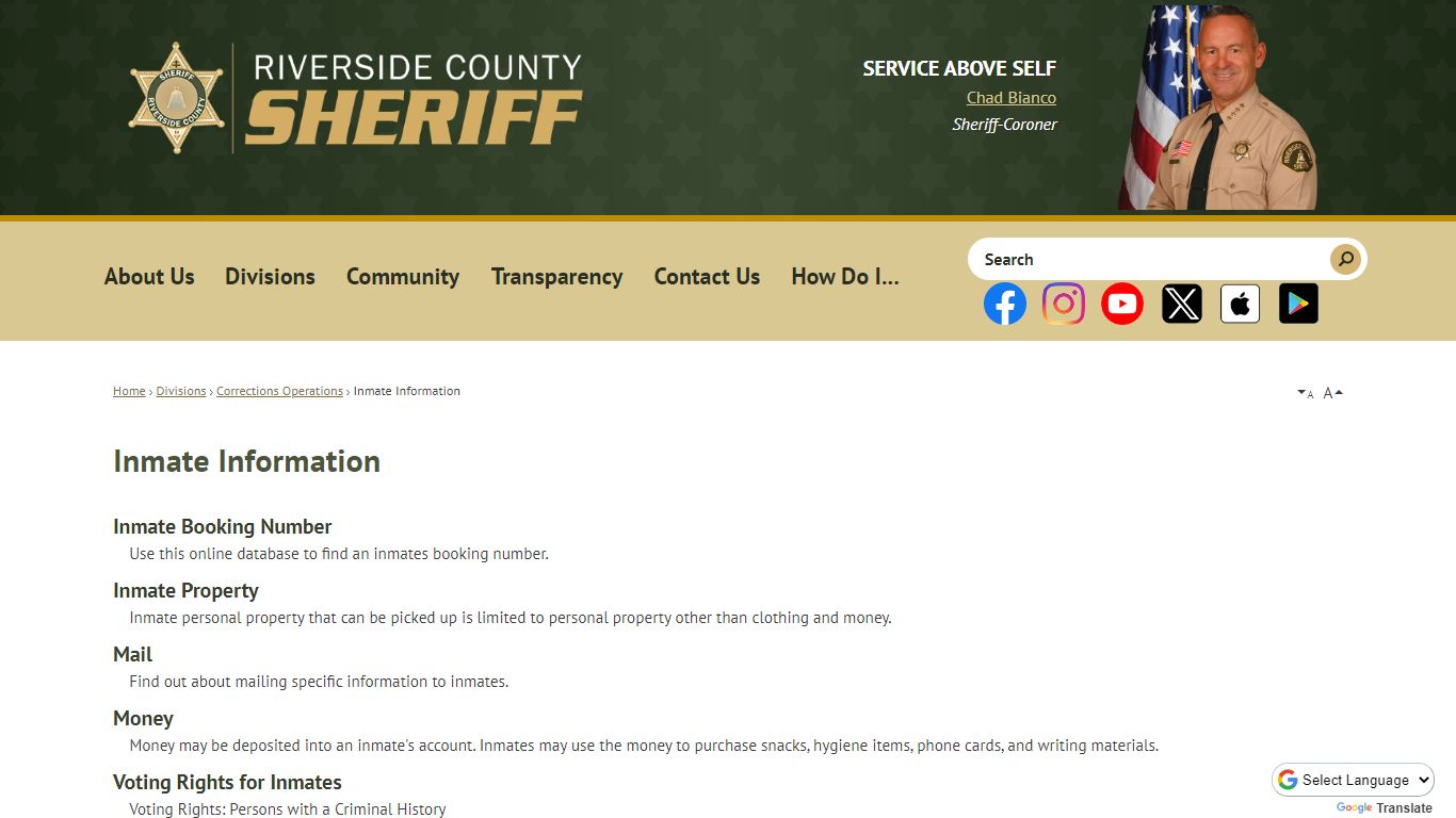 Inmate Information | Riverside County Sheriff, CA